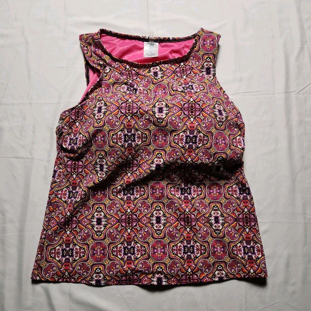 Lands End Womens 10 DDD High Neck Padded Tankini Pink Floral Paisley Geometric